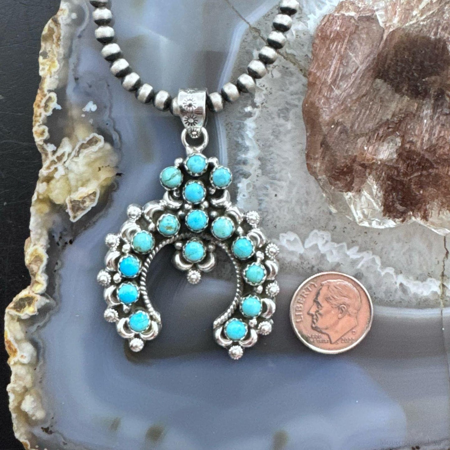 Sterling Silver Southwestern Style Multi Turquoise Decorated Naja Pendant For Women