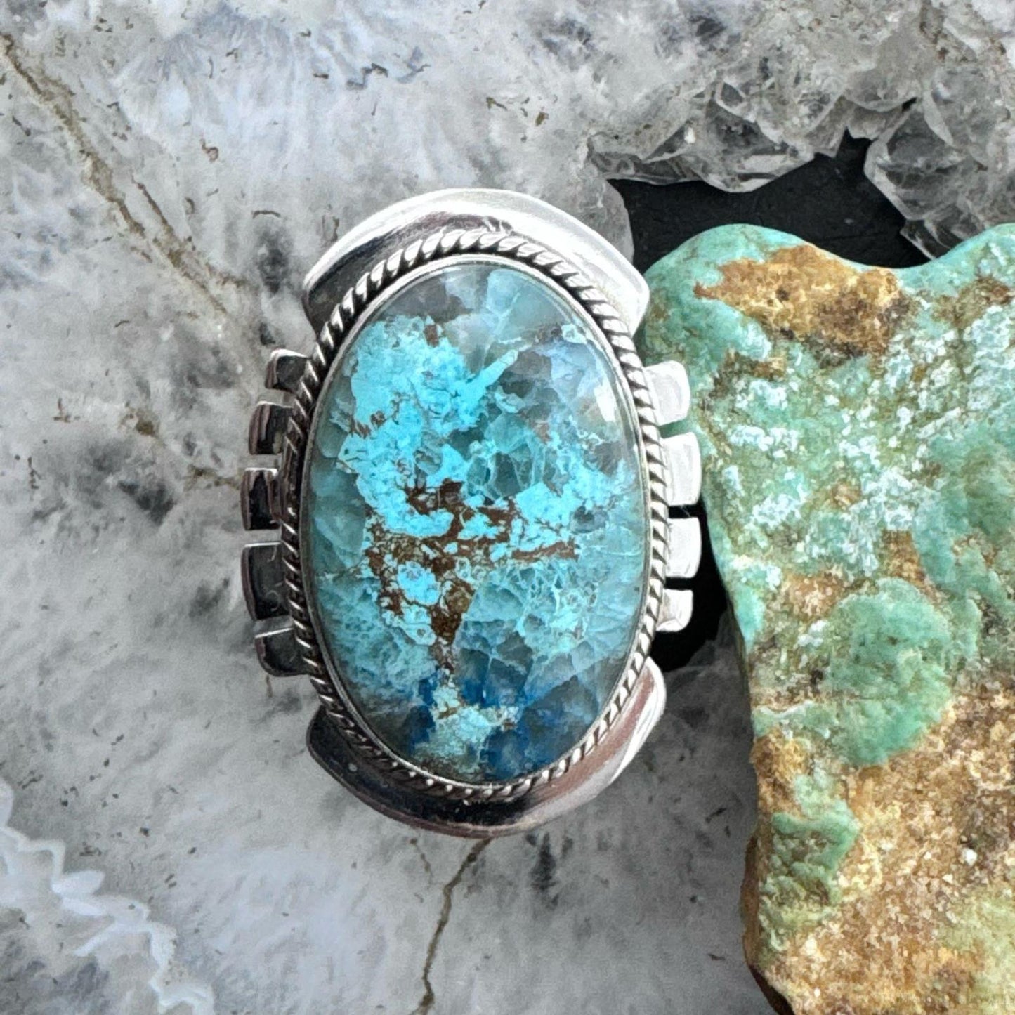 Sterling Silver Southwestern Style Oval Shattuckite Ring Size 7.75 For Women