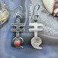 Kevin Billah Native American Sterling Silver Coral Cross & Heart Dangle Earrings For Women