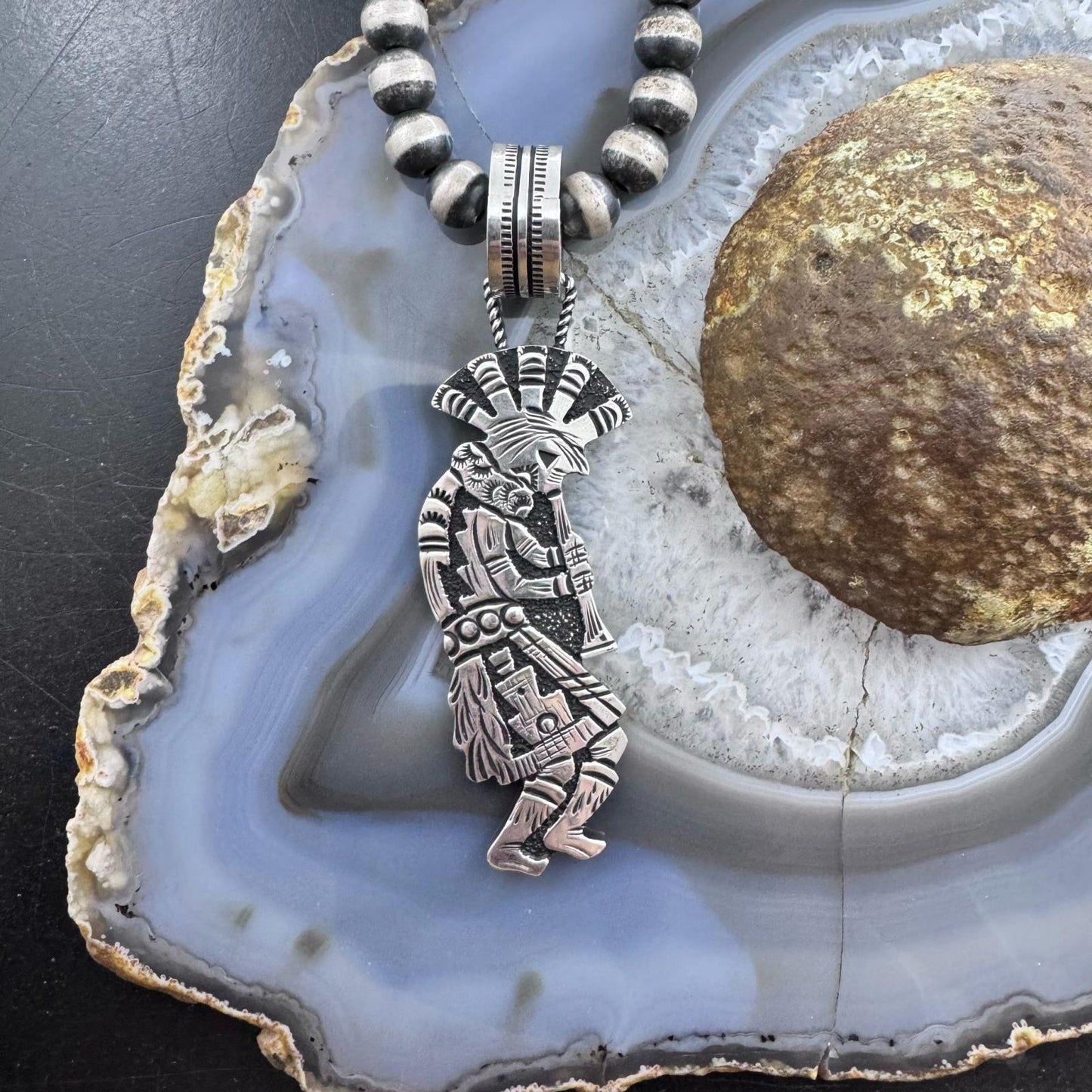Richard Singer Native American Sterling Silver Overlay Kokopelli Dancer Unisex Pendant