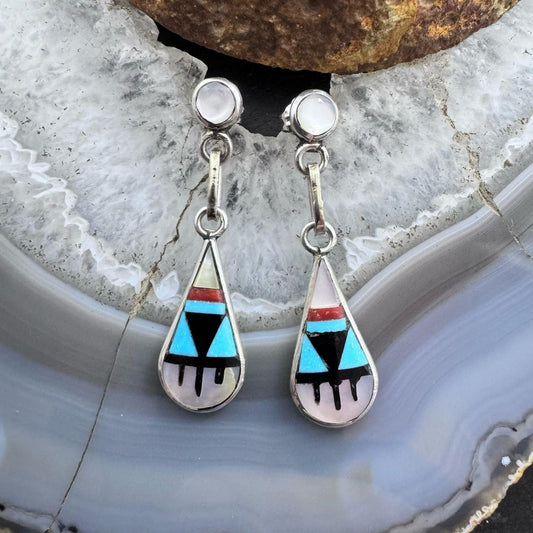 Delberta Boone Sterling Silver Multi Gemstone Inlay Dangle Earrings For Women