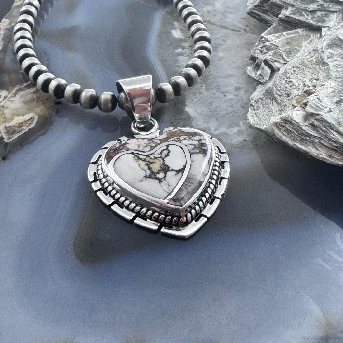 Native American Sterling Silver Wild Horse Decorated Double Heart Pendant For Women