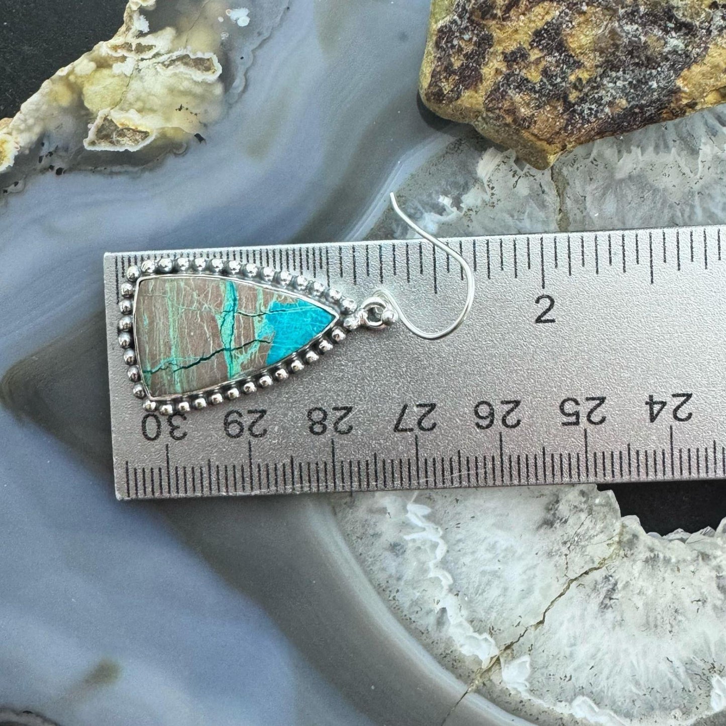 Sterling Silver Southwestern Style Triangle Shattuckite Dangle Earrings For Women #2