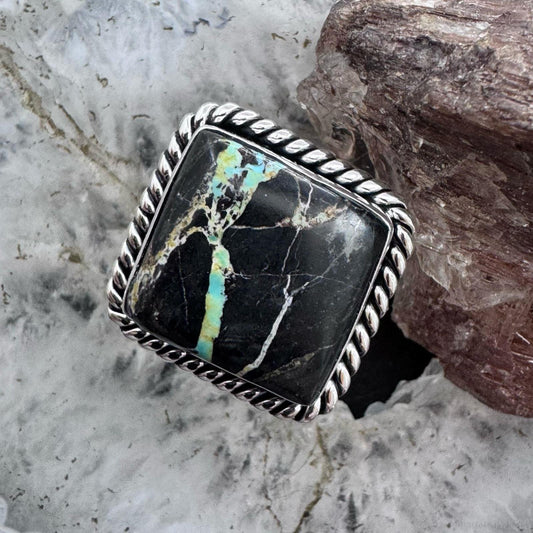 Native American Sterling Silver Blackjack Decorated Mini Bar Ring Size 8 For Women