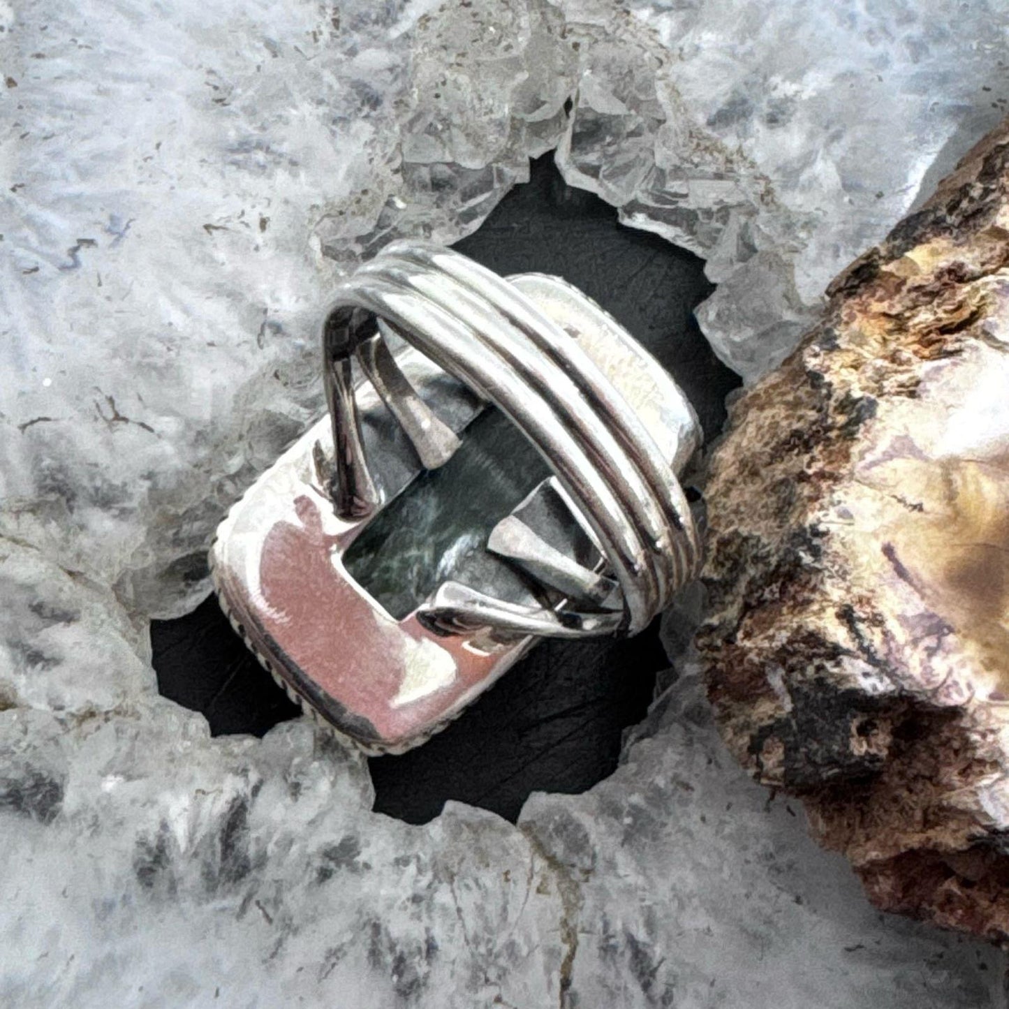 Sterling Silver Southwestern Style Seraphinite Bar Ring Size 8.5 For Women