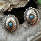 Native American Sterling Turquoise Dot Oval Concho Stud Earrings For Women