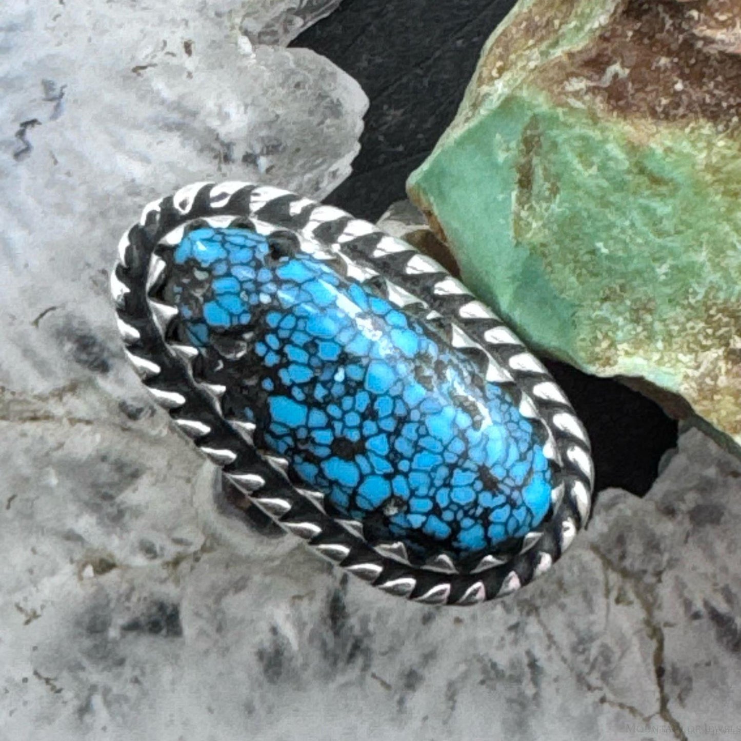 Sterling Silver Southwestern Style Oval Turquoise Ring Size 5.75 For Women