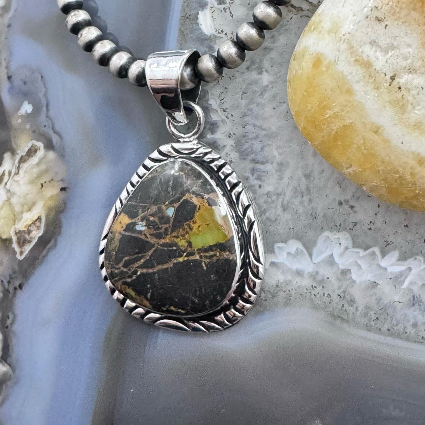 Native American Sterling Silver Blackjack Decorated Pendant For Women #1