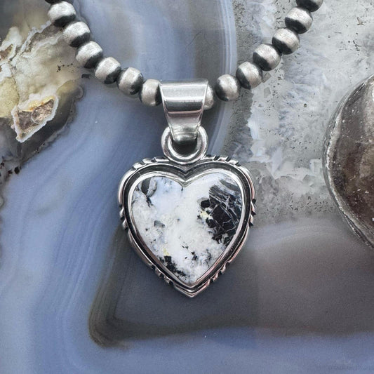Native American Sterling Silver White Buffalo Decorated Heart Pendant For Women