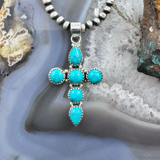 Sterling Silver Southwestern Style Blue Howlite Cross Pendant For Women #1