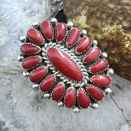 Lorraine Waatsa Vintage Native American Silver Coral Cluster Ring Size 8 For Women