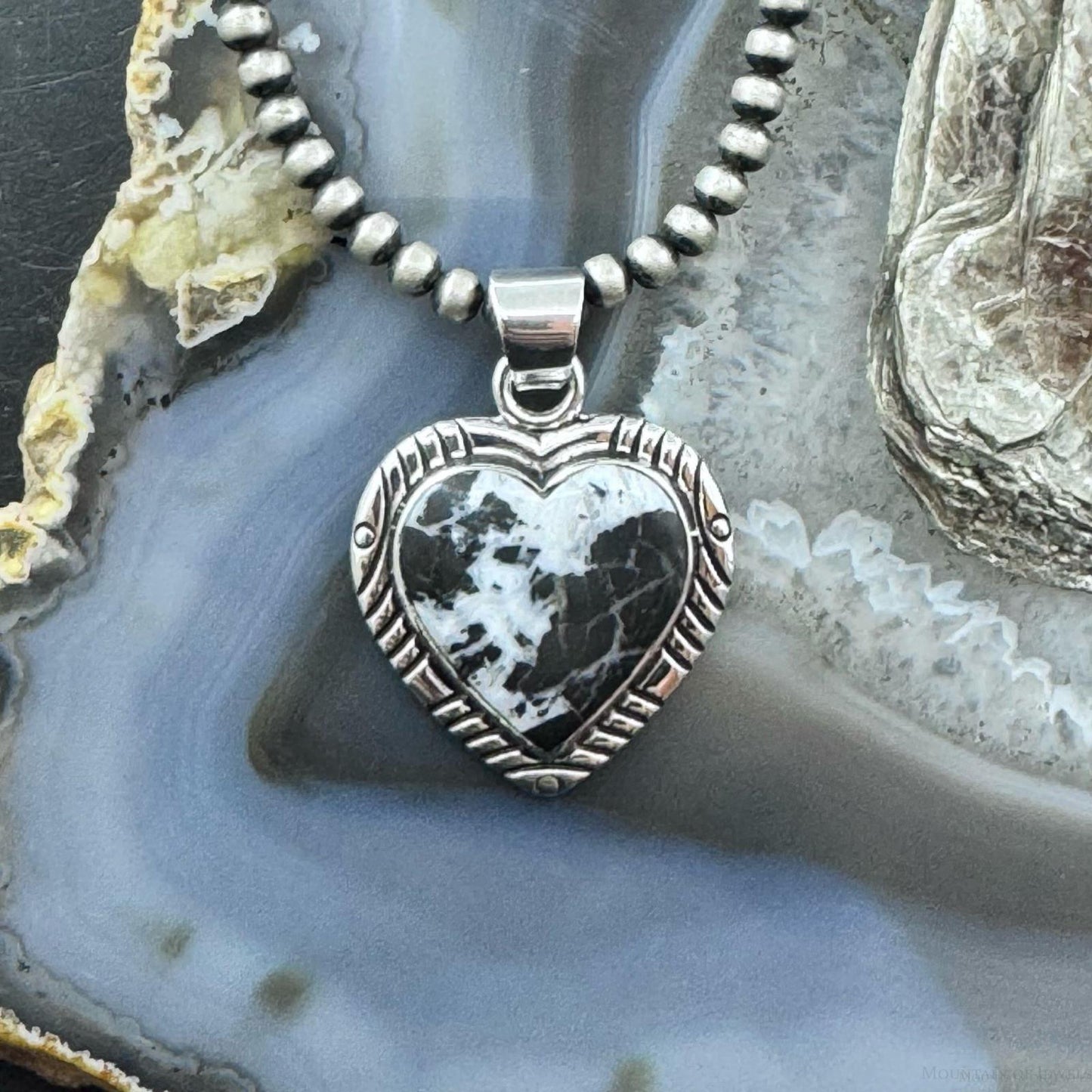Native American Sterling Silver White Buffalo Heart Pendant For Women