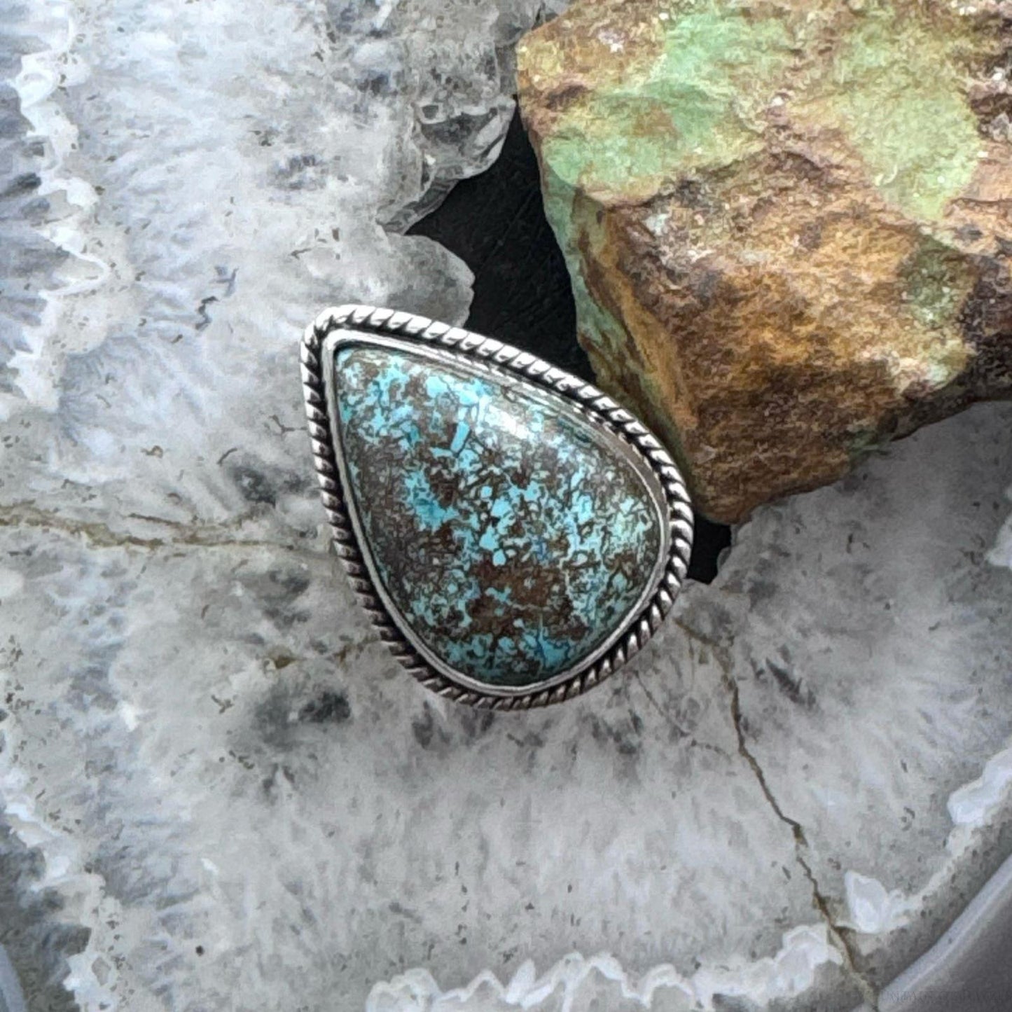 Sterling Silver Southwestern Style Teardrop Shattuckite Ring Size 7.25 For Women