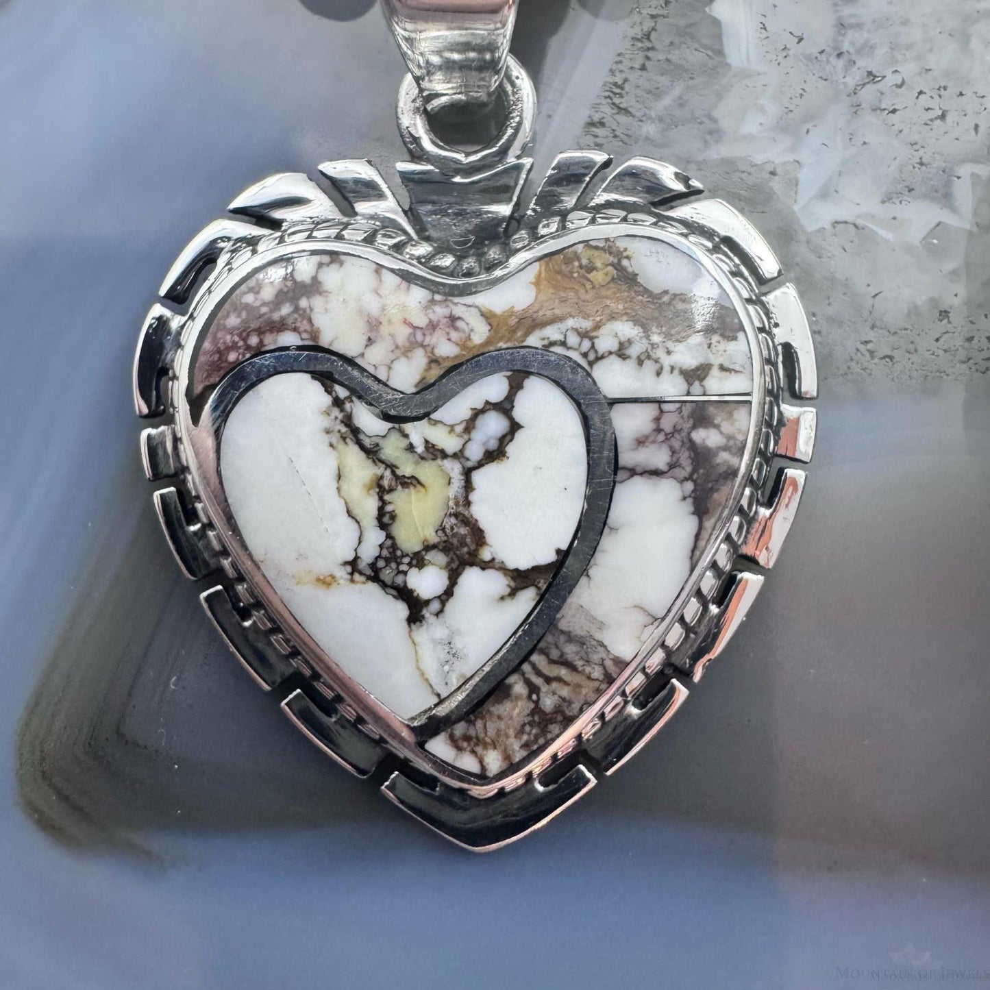 Native American Sterling Silver Wild Horse Decorated Double Heart Pendant For Women