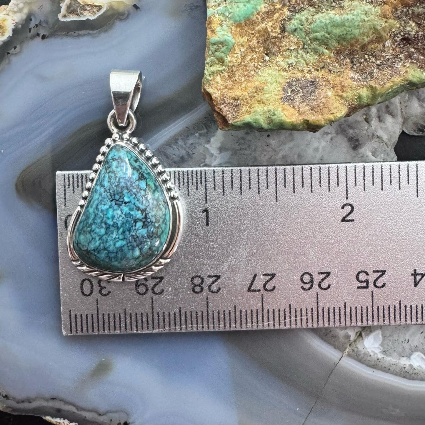 Sterling Silver Southwestern Style Matrixed Natural Green Turquoise Pendant For Women