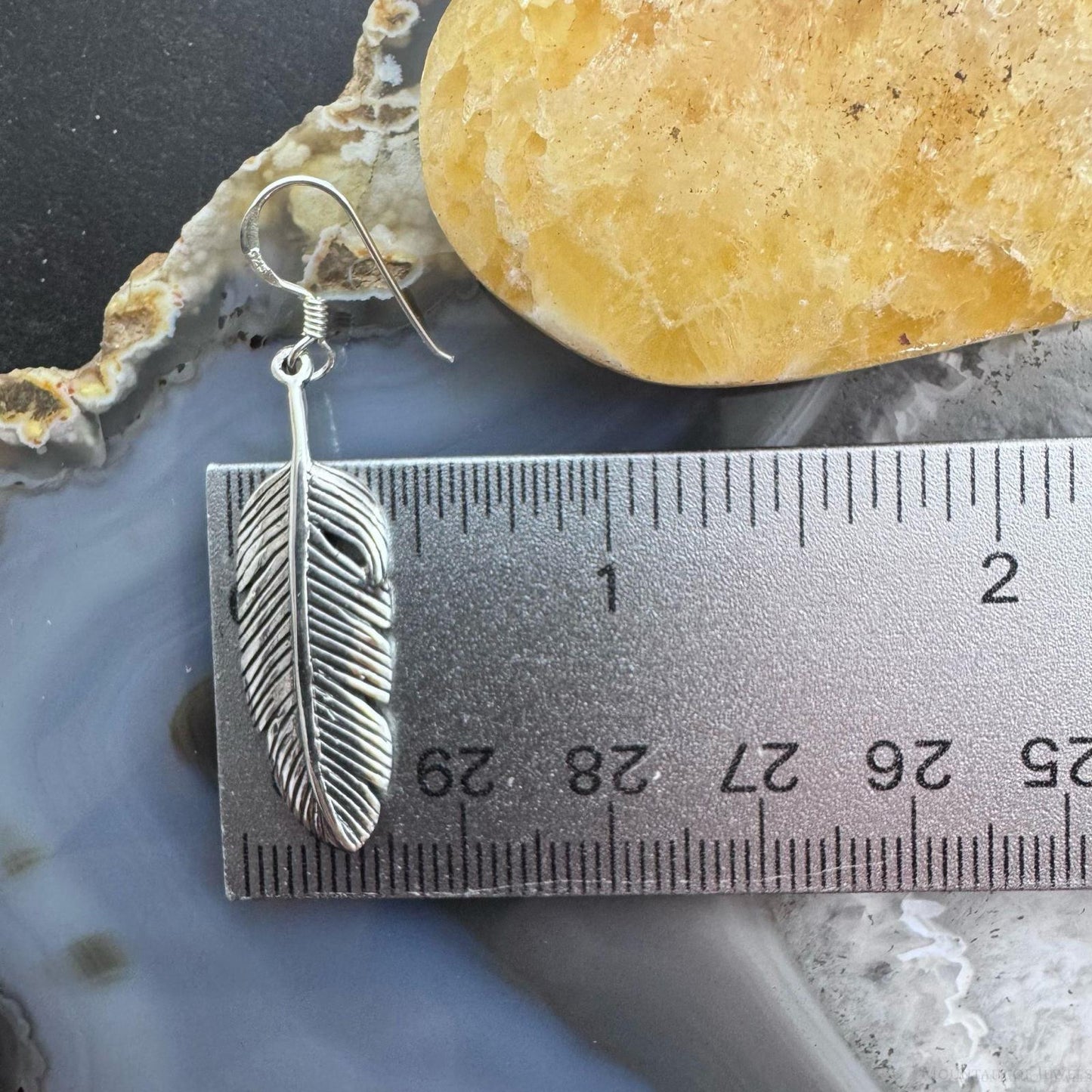 Sterling Silver Southwestern Style Feather Decorated Dangle Earrings For Women