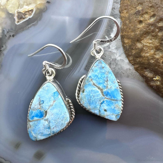 Sterling Silver Southwestern Style Blue Apatite Decorated Dangle Earrings For Women