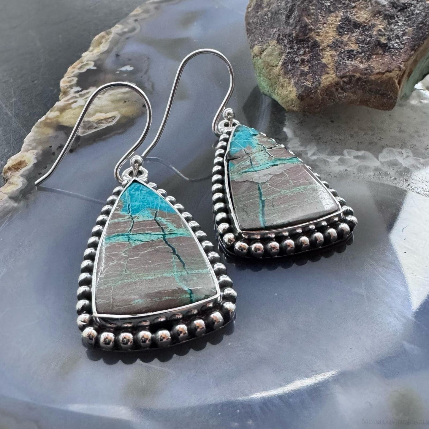 Sterling Silver Southwestern Style Triangle Shattuckite Dangle Earrings For Women #2