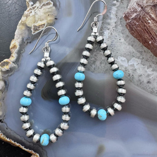 Native American Sterling 3-5mm Navajo Pearl & 3 Turquoise Earrings For Women