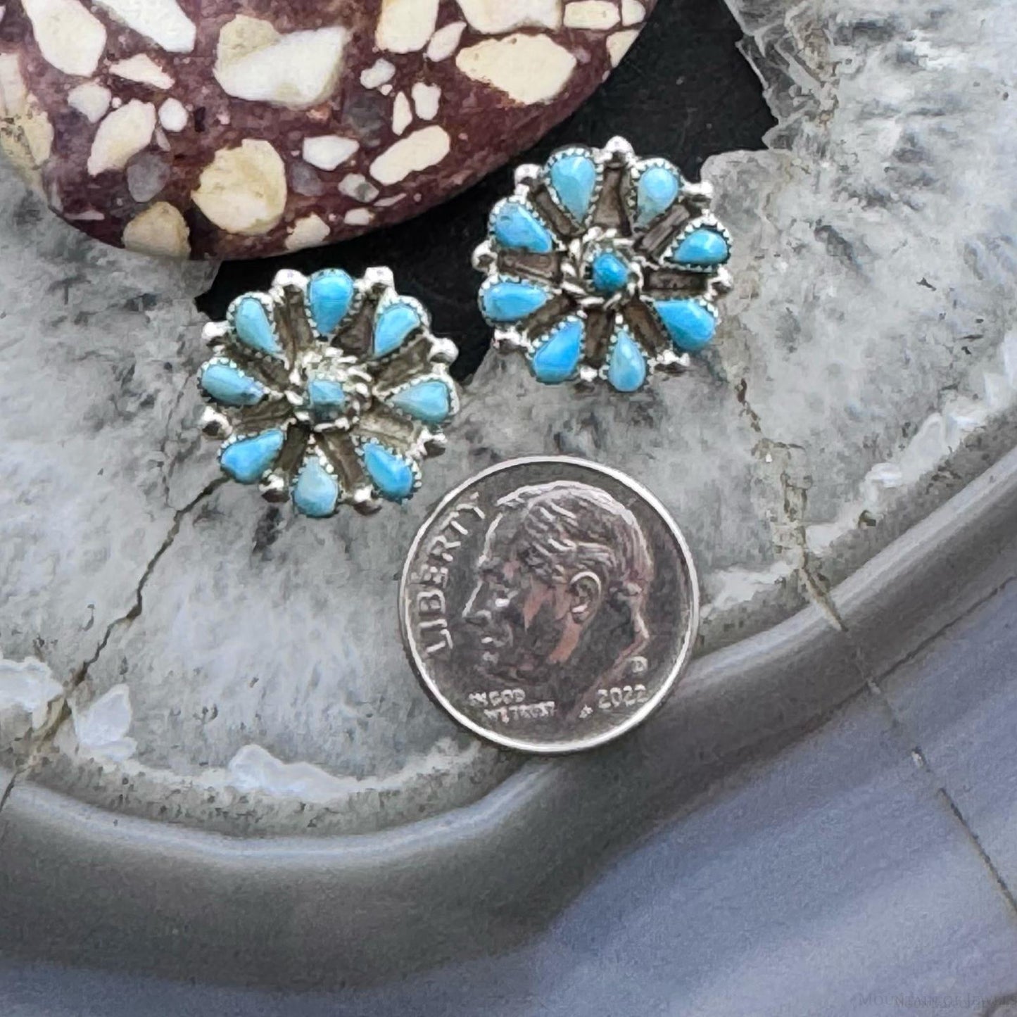 Native American Sterling Silver Turquoise Cluster Stud Earrings For Women #1