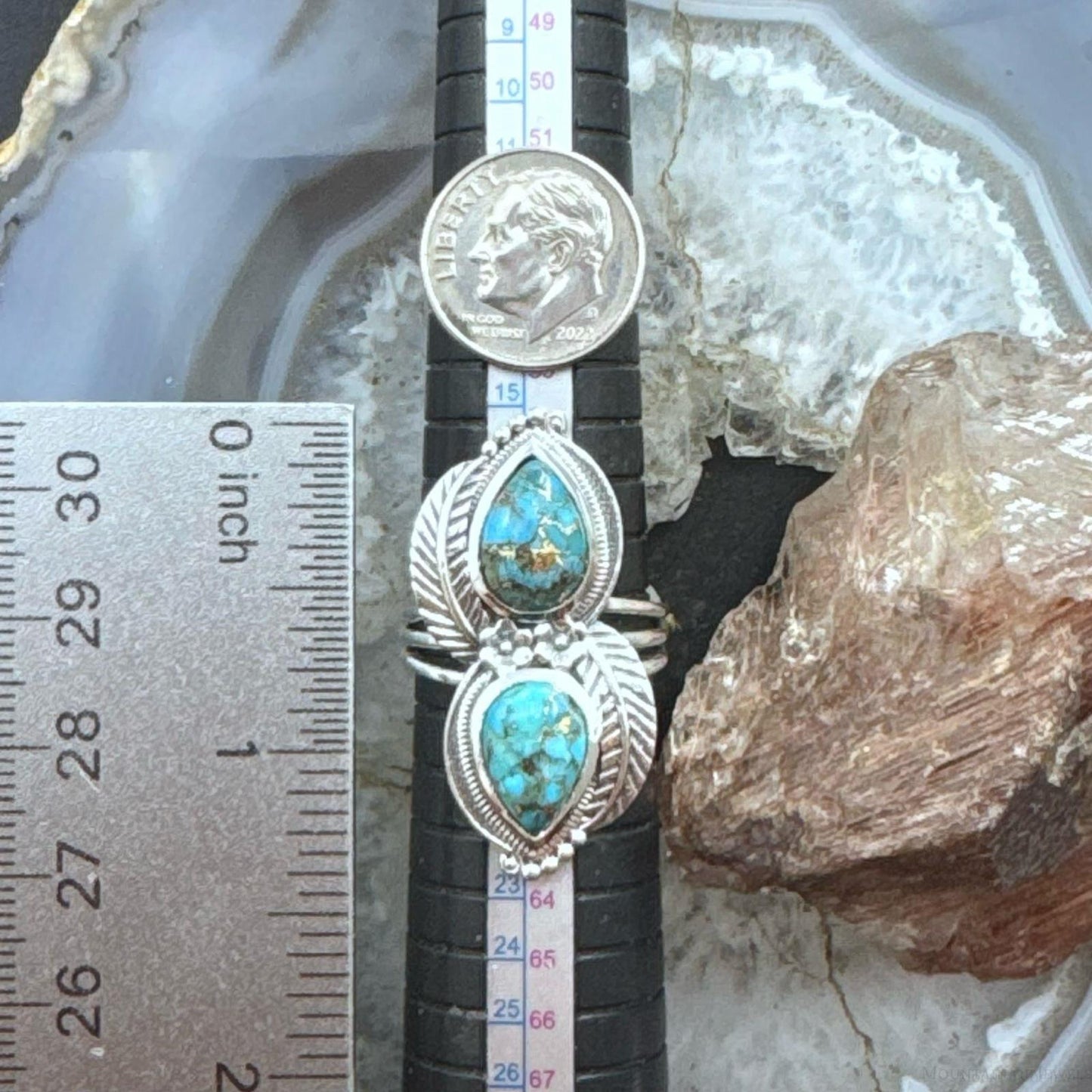 Sterling Silver Southwestern Style 2 Cooper Turquoise Ring Size 9 For Women