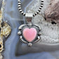 Jeff James Native American Sterling Silver Pink Conch Decorated Heart Pendant For Women