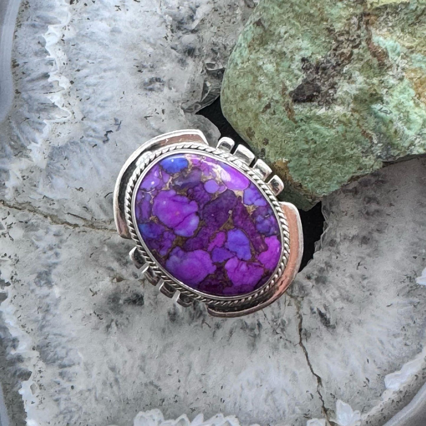 Sterling Silver  Southwestern Style Oval Purple Copper Turquoise Ring Size 8.75 For Women