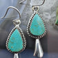 Sterling Silver Southwestern Style Teardrop Turquoise Squash Blossom Dangle Earrings For Women