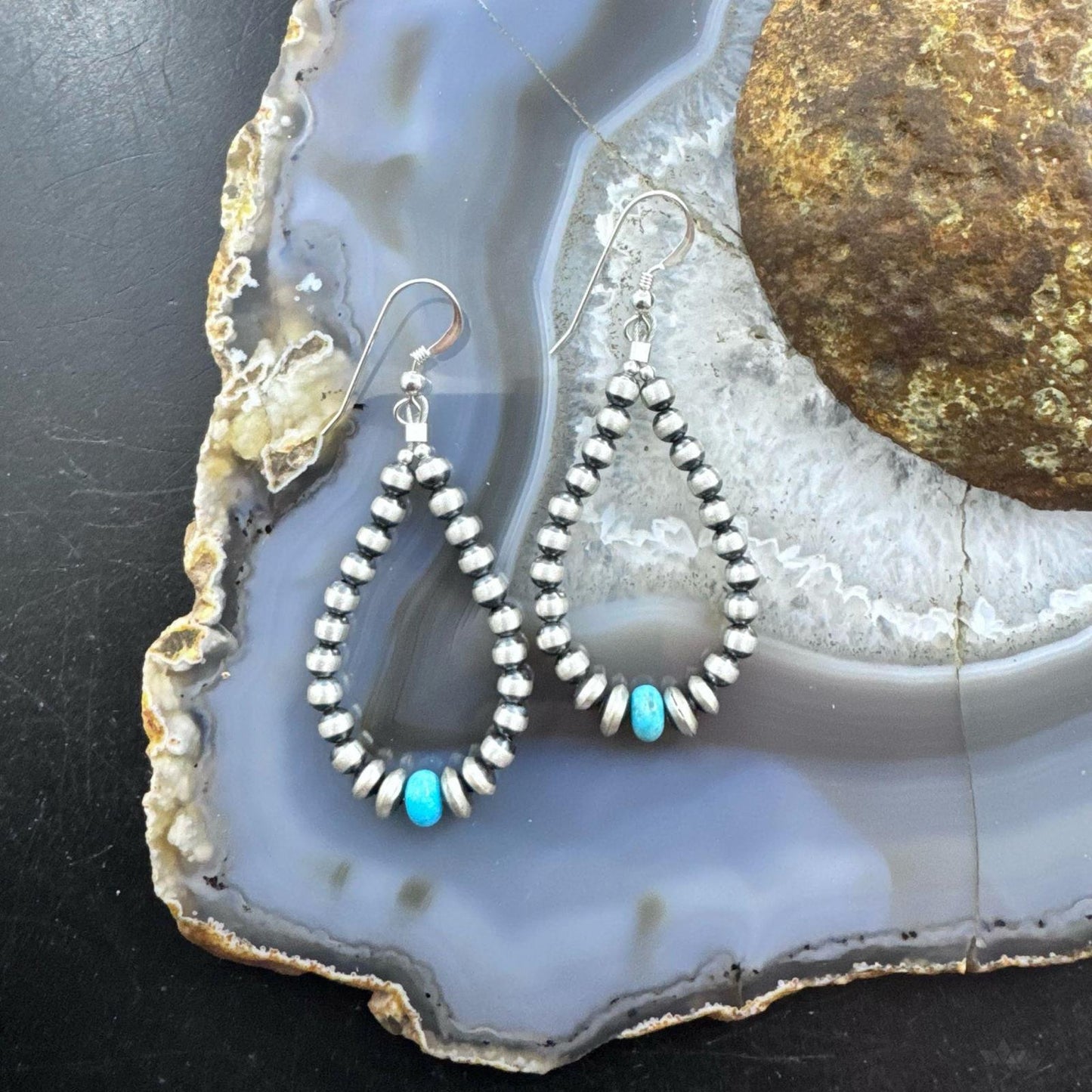 Native American Sterling Silver 3-5mm Navajo Pearl &Turquoise Earrings For Women