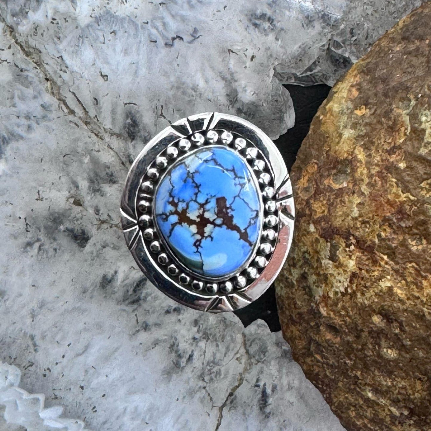 Sterling Silver Southwestern Style Golden Hill Turquoise Ring Size 6 For Women