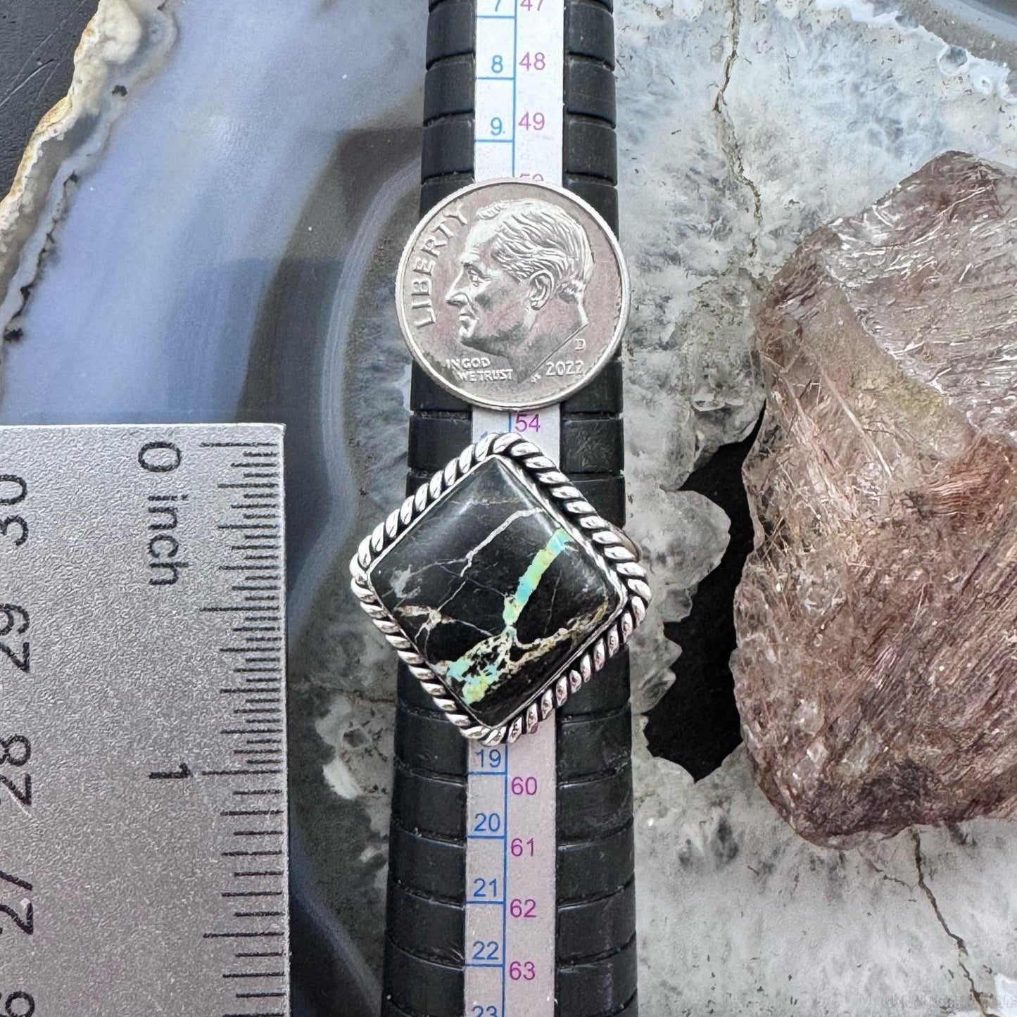 Native American Sterling Silver Blackjack Decorated Mini Bar Ring Size 8 For Women