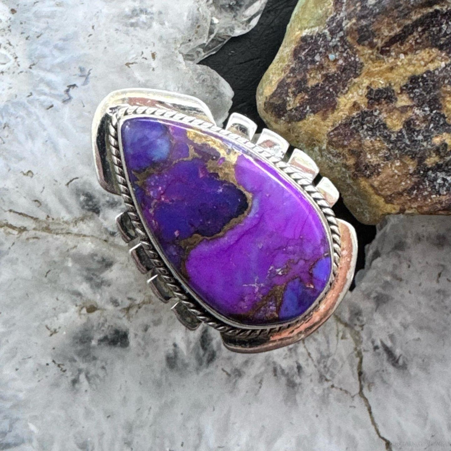 Sterling Silver Southwestern Style Teardrop Purple Copper Turquoise Ring Size 7.75 For Women