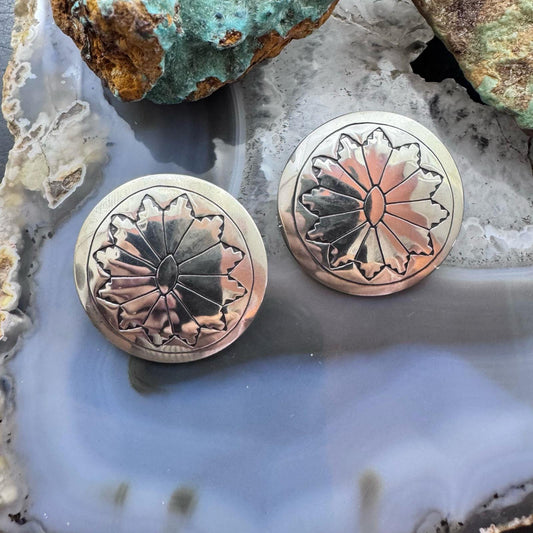 Vintage Native American Silver Stamped Stud Earrings For Women