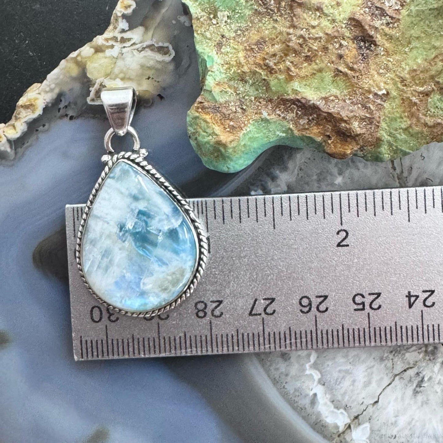 Sterling Silver Southwestern Style Teardrop Blue Moonstone Pendant For Women #1