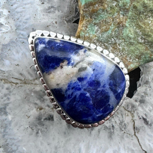 Sterling Silver Southwestern Style Teardrop Sodalite Ring Size 7.75 For Women