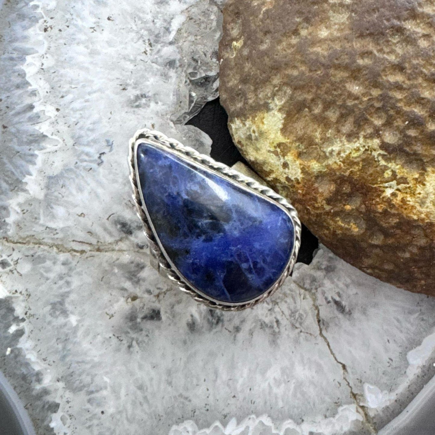 Sterling Silver Southwestern Style Teardrop Charoite Ring Size 9 For Women