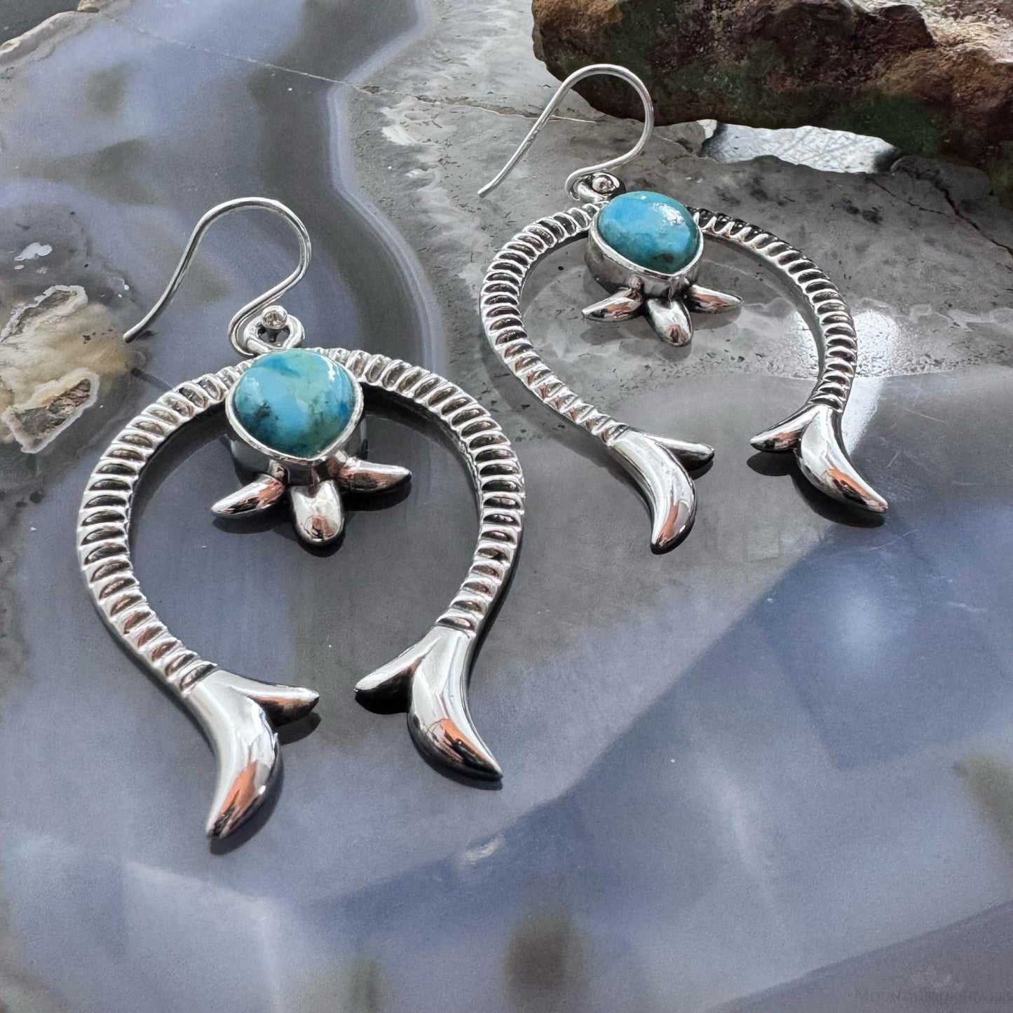 Sterling Silver Southwestern Style Turquoise Naja Dangle Earrings For Women