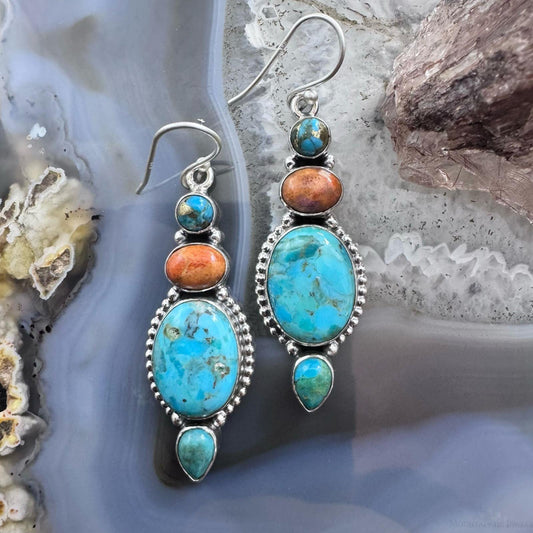 Sterling Southwestern Style Multistone Cluster Dangle Earrings For Women #6