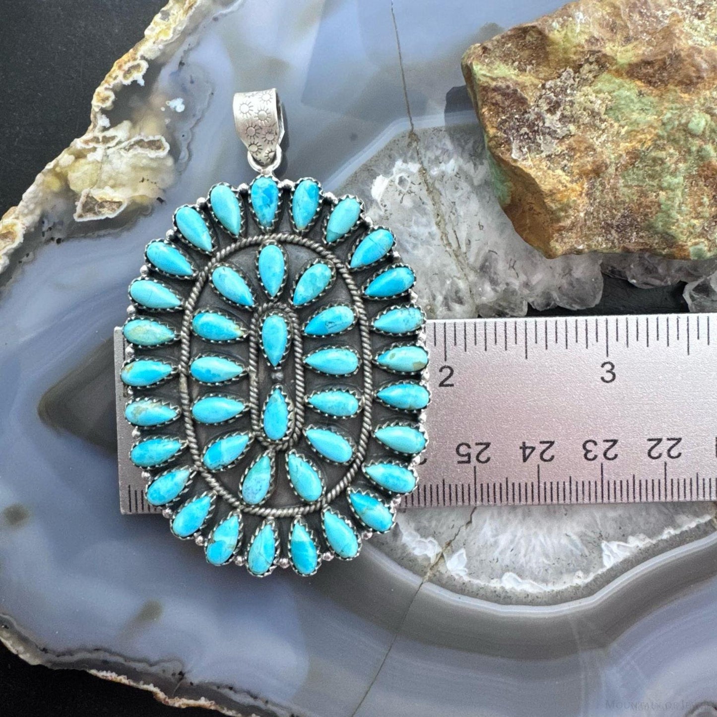 Sterling Silver Southwestern Style Kingman Turquoise Large Cluster Pendant For Women