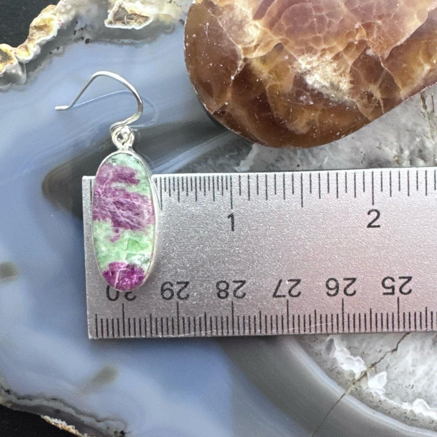 Sterling Silver Southwestern Style Oval Ruby Zoisite Dangle Earrings For Women