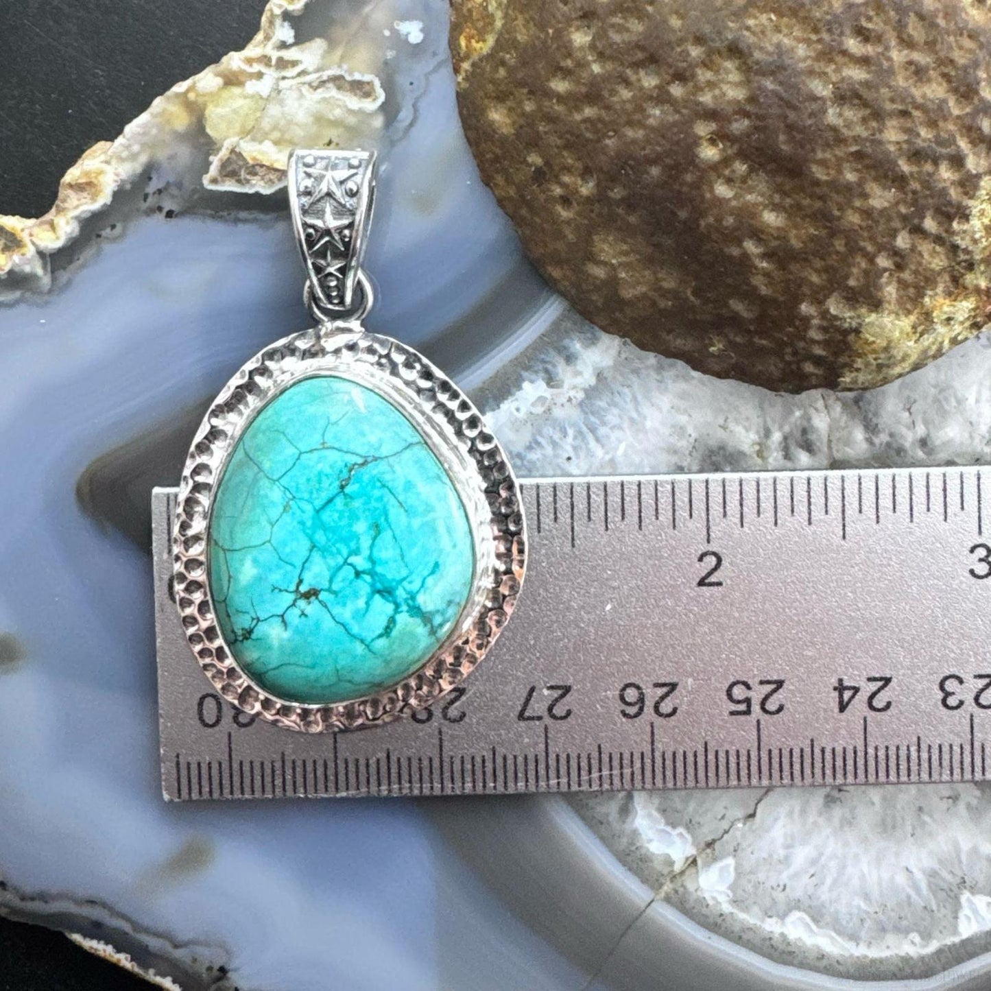 Sterling Silver Southwestern Style Natural Tibetan Turquoise Pendant For Women