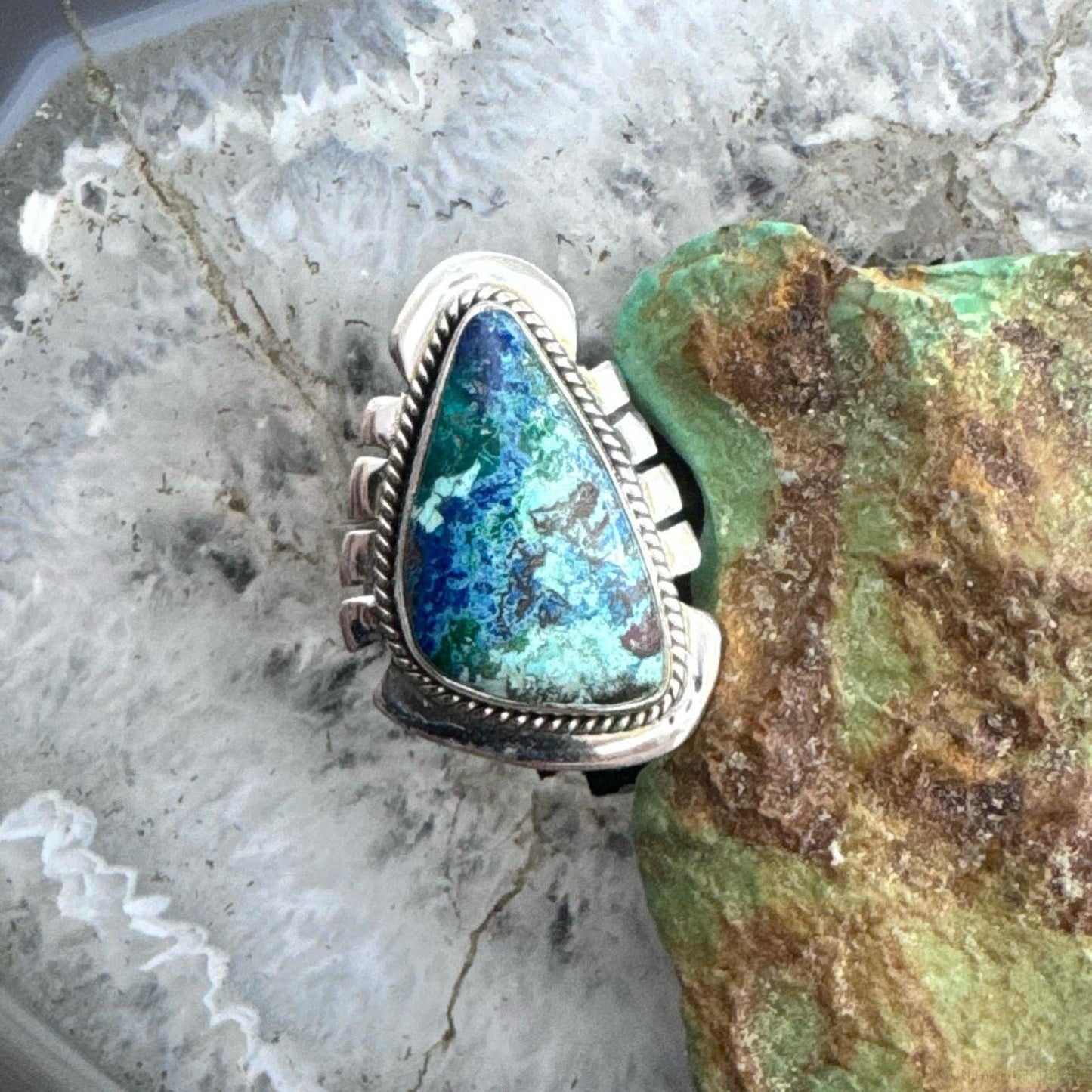 Sterling Silver Southwestern Style Teardrop Shattuckite Ring Size 8.75 For Women