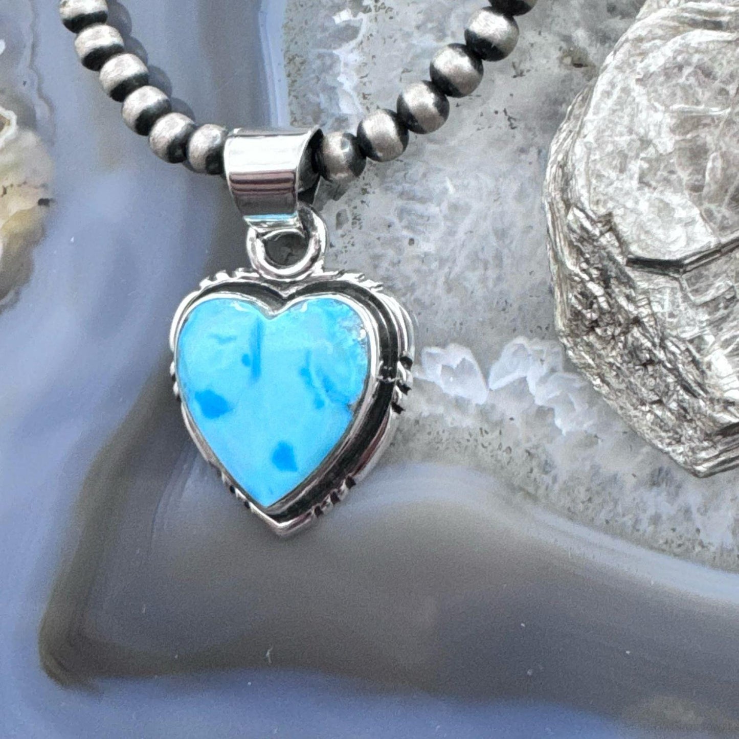 Native American Sterling Silver Blue Ridge Turquoise Heart Pendant For Women