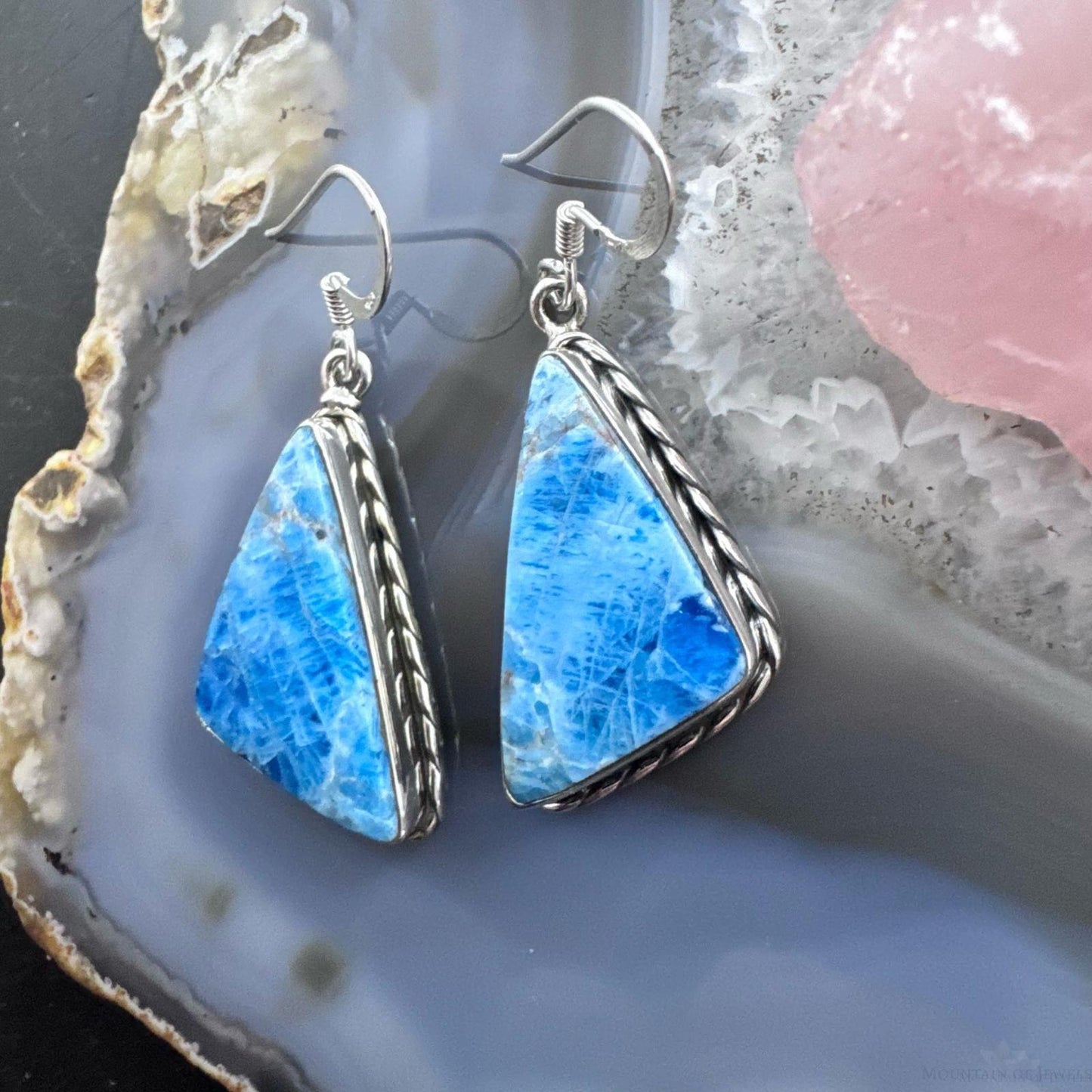 Sterling Silver Southwestern Style Triangle Blue Apatite Dangle Earrings For Women #1