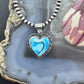Native American Sterling Silver Blue Ridge Turquoise Decorated Double Heart Pendant For Women
