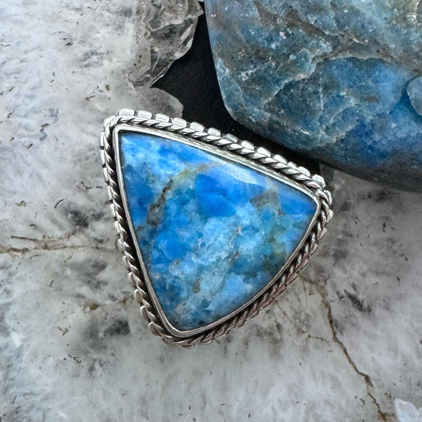 Sterling Silver Southwestern Style Triangle Blue Apatite Ring Size 8.5 For Women