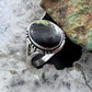 Native American Sterling Silver Oval Blackjack Decorated Ring Size 8.5 For Women