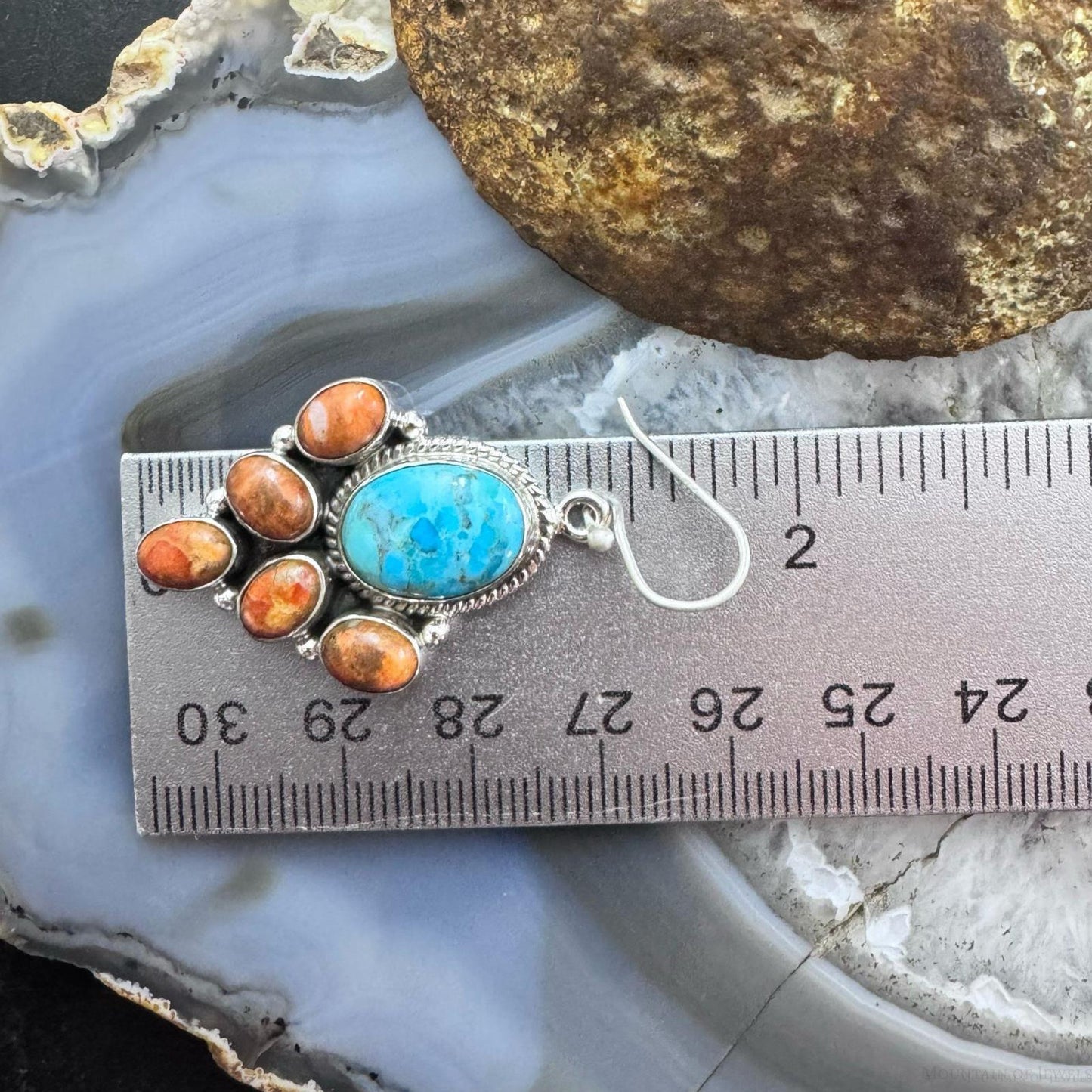 Sterling Silver Southwestern Style Turquoise & Orange Copper Turquoise Dangle Earrings For Women