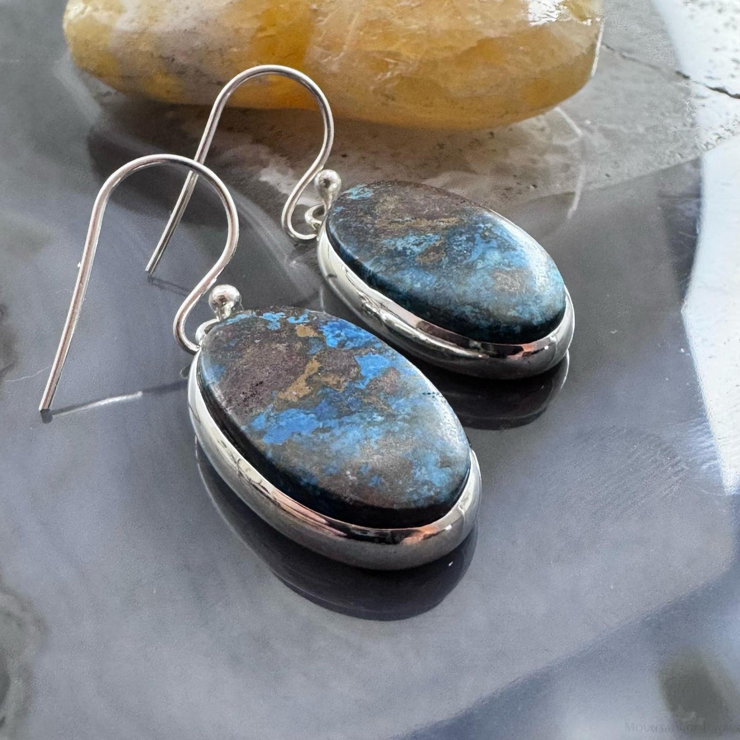 Sterling Silver Southwestern Style Oval Chrysocolla Dangle Earrings For Women