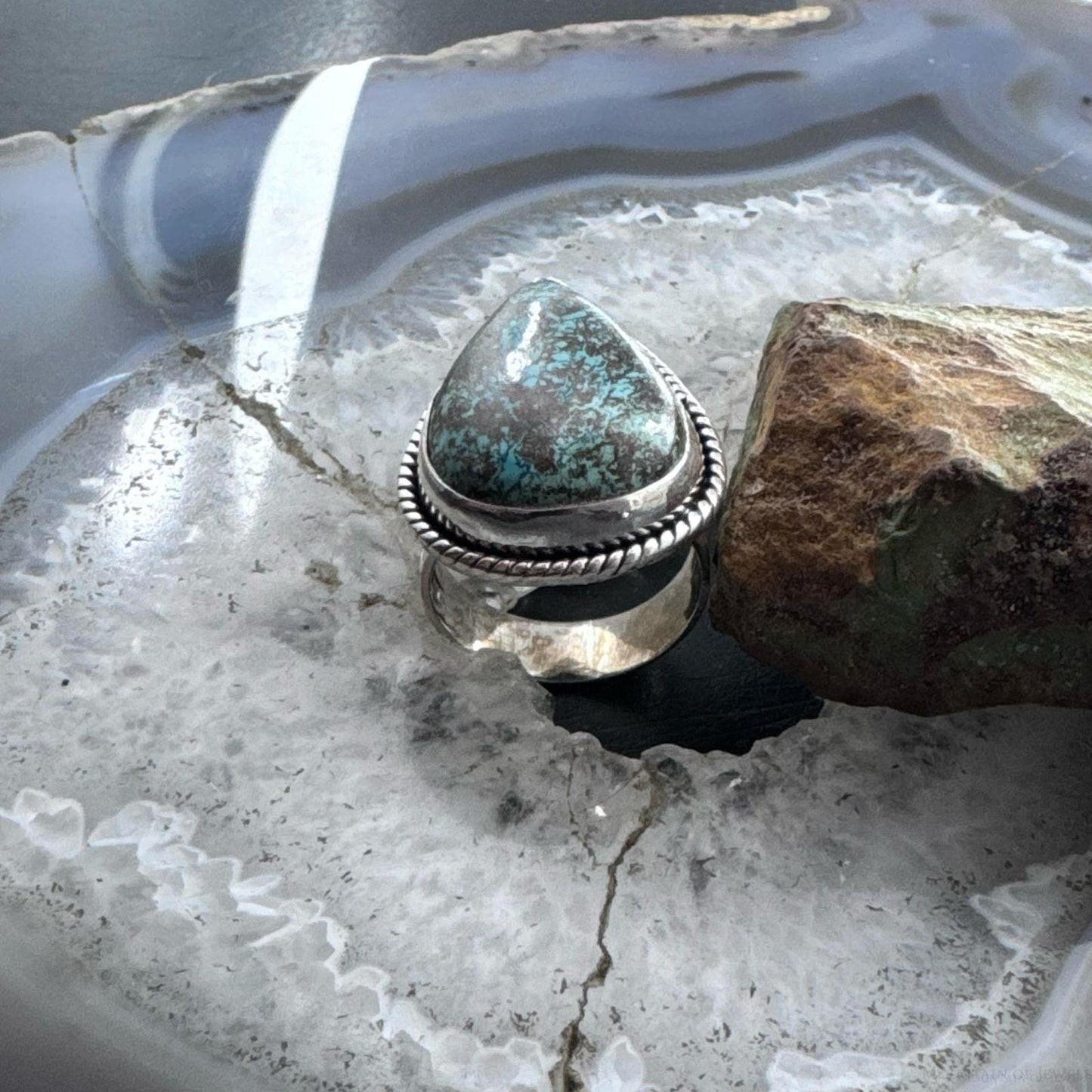 Sterling Silver Southwestern Style Teardrop Shattuckite Ring Size 7.25 For Women